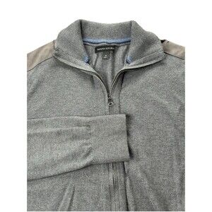 Banana Republic Gray Full Zip Sweater Suede Shoulder Mens M